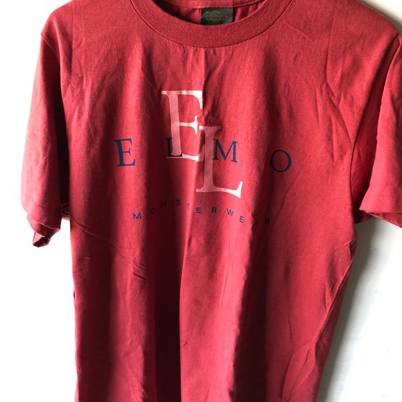 VINTAGE Elmo Monsterworks T-Shirt L Red USA Single Stitch 1-Side Cotton Sesame S - Picture 2 of 4